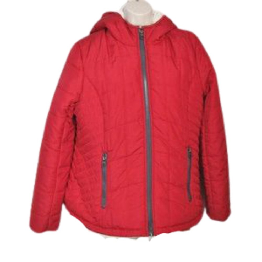 Kenneth Cole Coat NEW Red Puffy Sherpa Hooded Women's Size Large